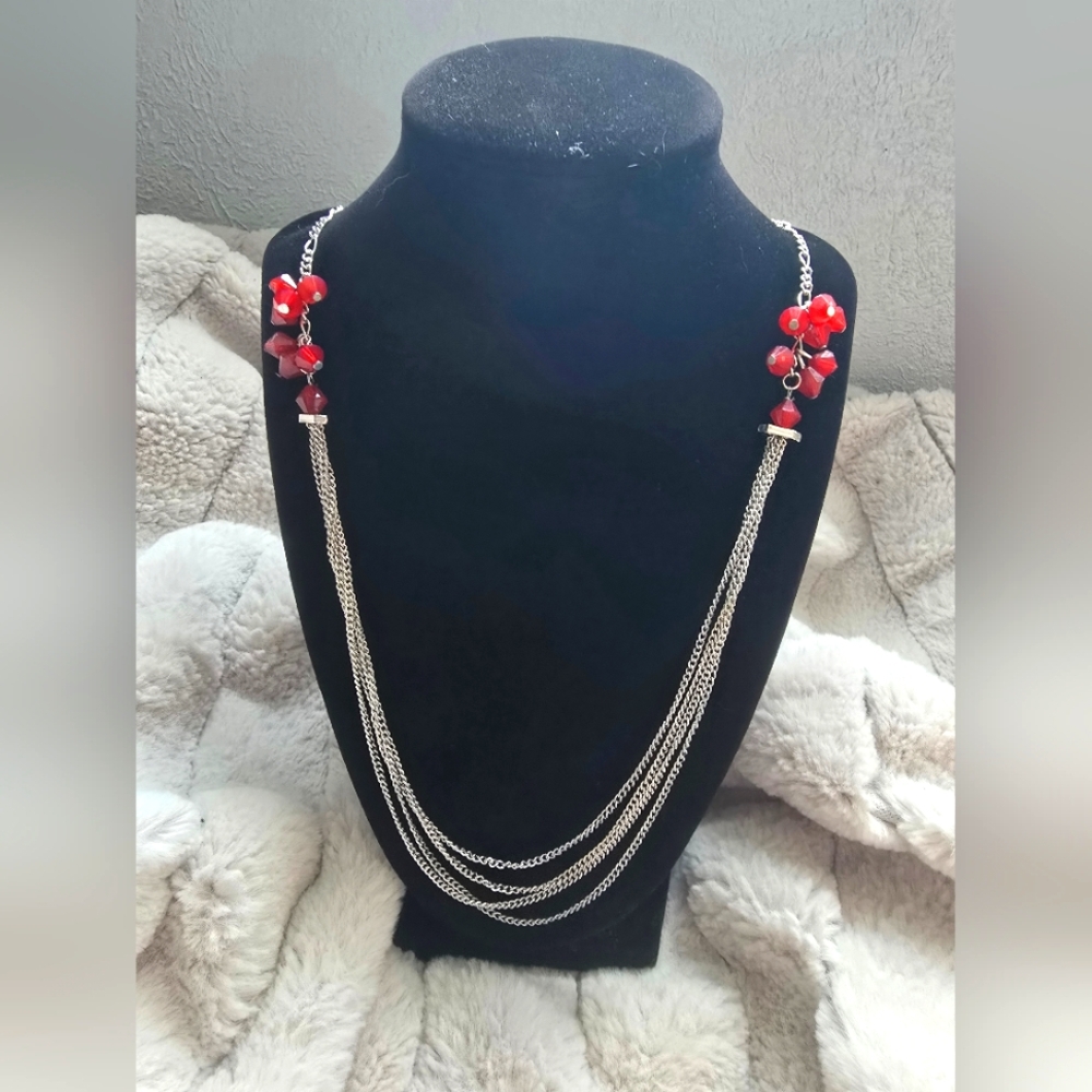 Paparazzi, red and silver necklace, costume, jewelry New 18inch Chain